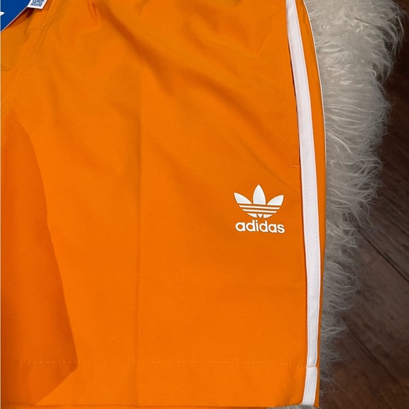 NWT Adidas Three Stripe Swim Trunks Shorts Orange Men Size S Trefoil Originals - Picture 3 of 14